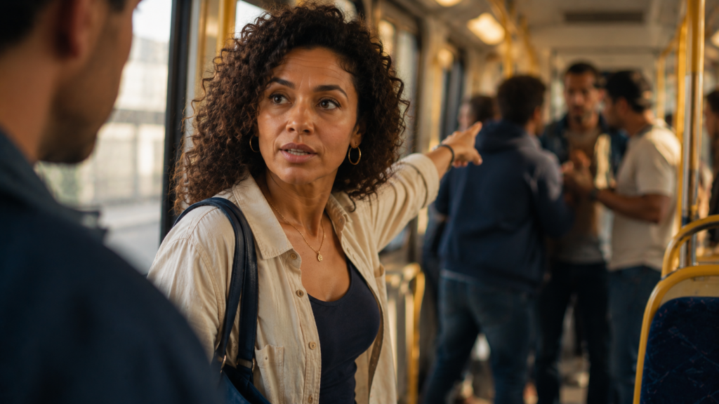 Frau in Stadtbahn bittet Mitfahrenden um Hilfe – Deutsch reagieren in öffentlichen Situationen